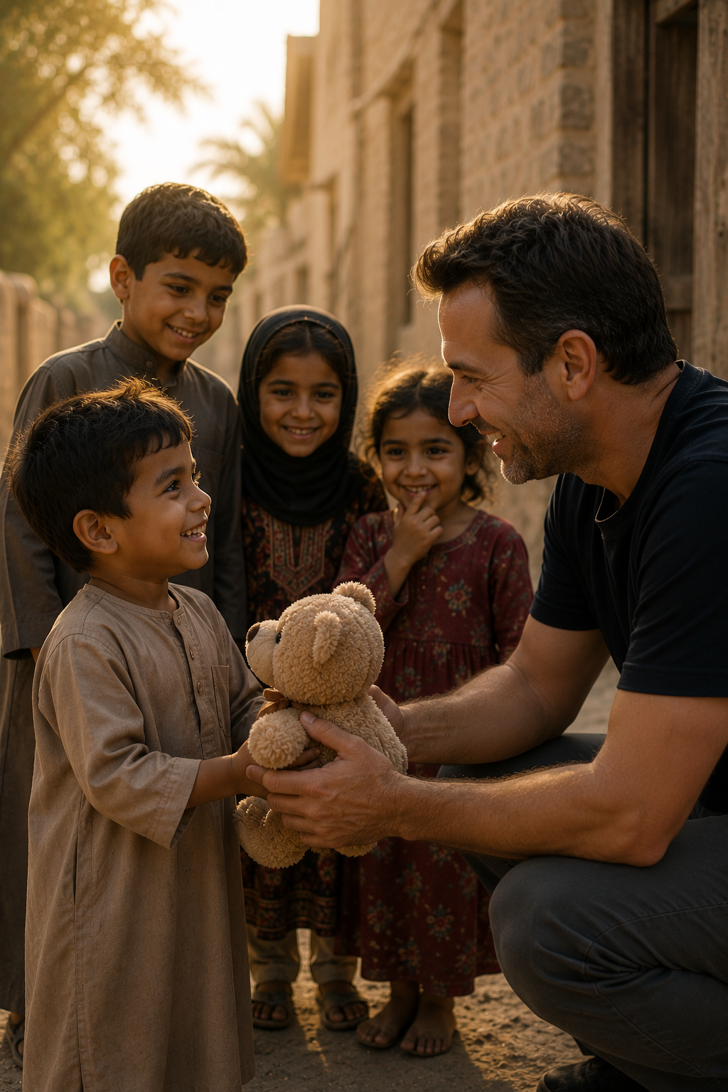 Chris McFall with children, sharing a moment of connection